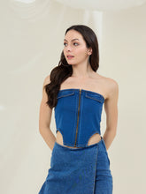 Women's Blue Denim Off Shoulder  Crop Top